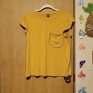 NWOT shein ruffle trim yellow tee